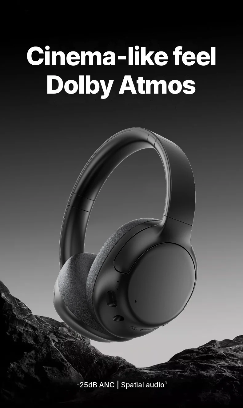 Active Noise Cancelling Wireless Bluetooth Headphones Over Ear Long Battery Life