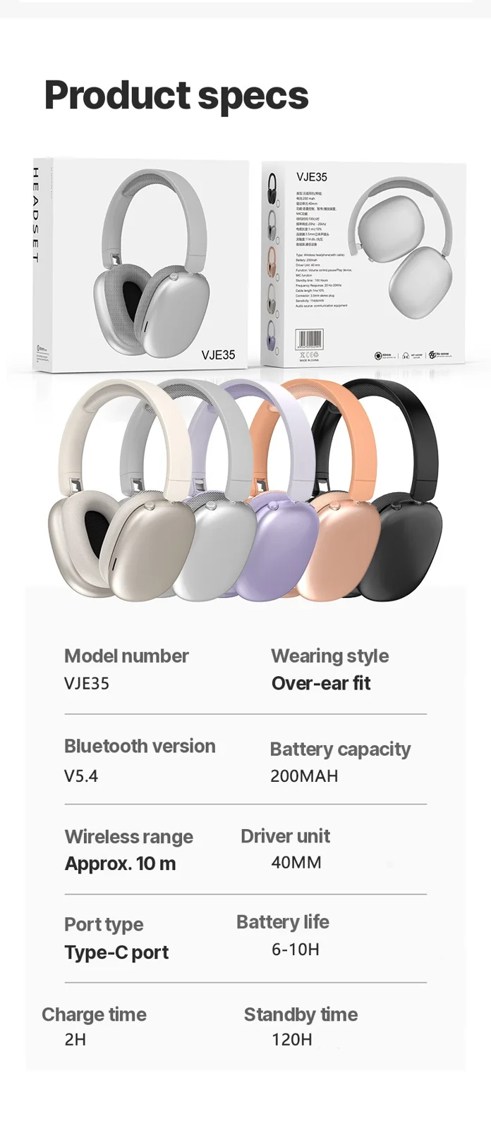 Kabellose Bluetooth Over-Ear Kopfhörer mit langer Akkulaufzeit