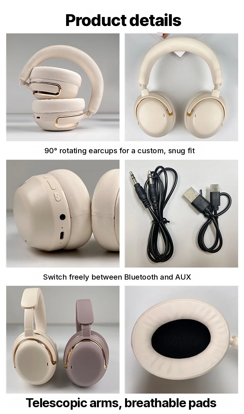 Active Noise Cancelling Wireless Over-Ear Headphones with Mic