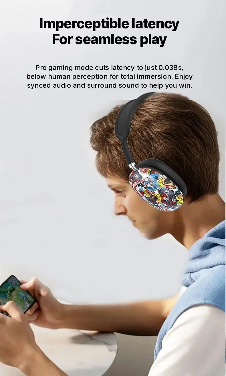 Graffiti Over-Ear Bluetooth Headphones with FM Radio and TF Card Slot