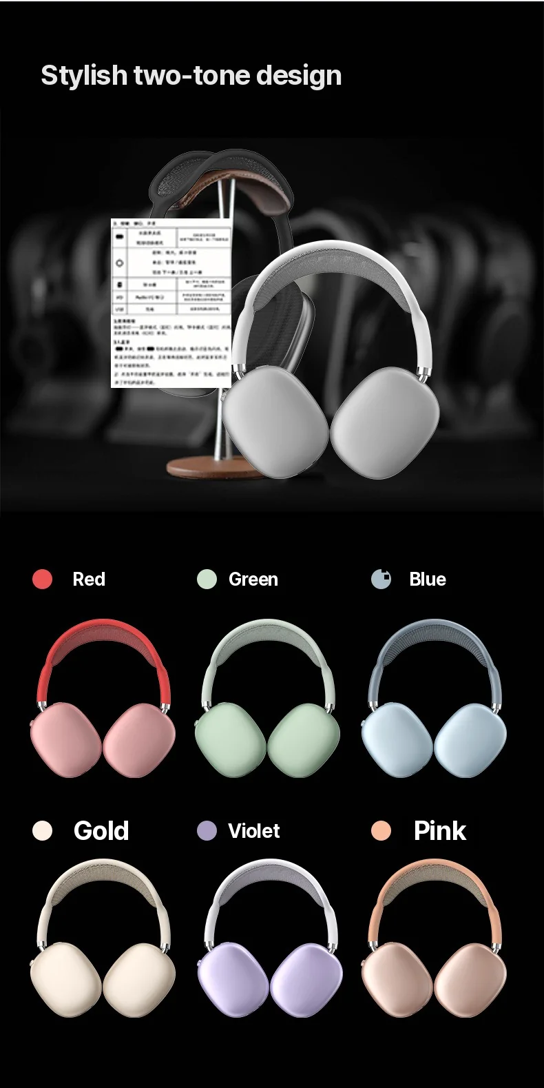Cuffie Wireless Over-Ear con Padiglioni Magnetici e Archetto in Rete