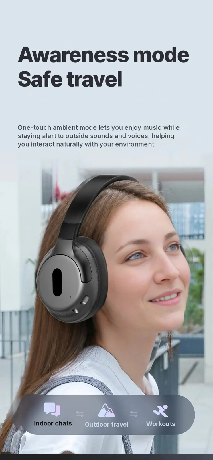 Cuffie Bluetooth Over-Ear Wireless con Microfono, Design Leggero