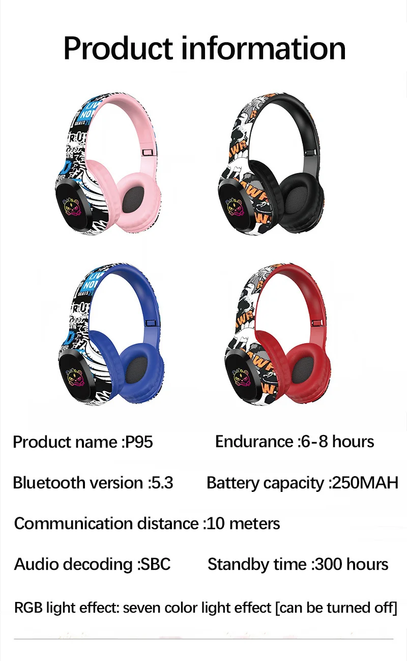 Wireless Over-Ear Headphones with TF Card Slot and Bluetooth