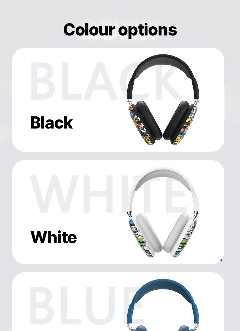 Graffiti Over-Ear Bluetooth Headphones with FM Radio and TF Card Slot