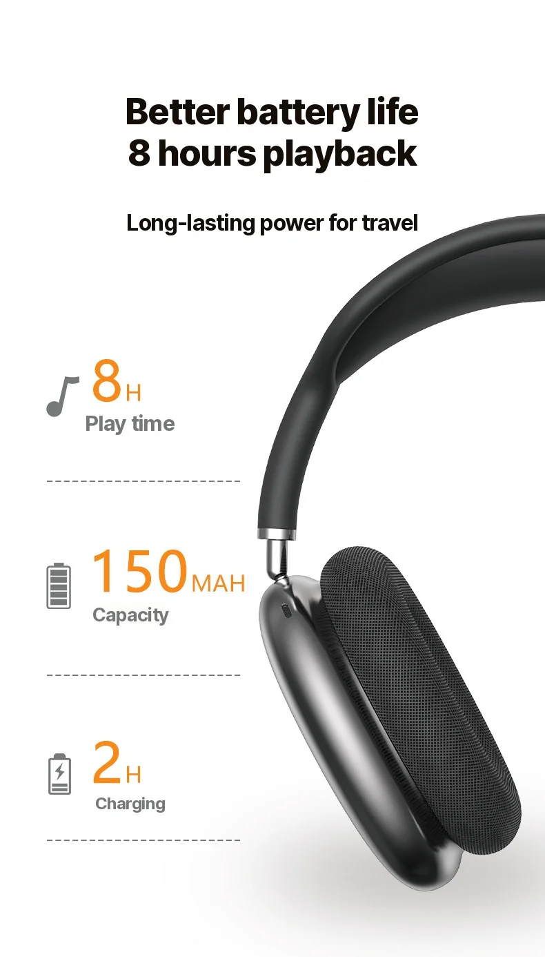 Cuffie Wireless Bluetooth Over-Ear con Bassi Profondi e Ricarica Type-C