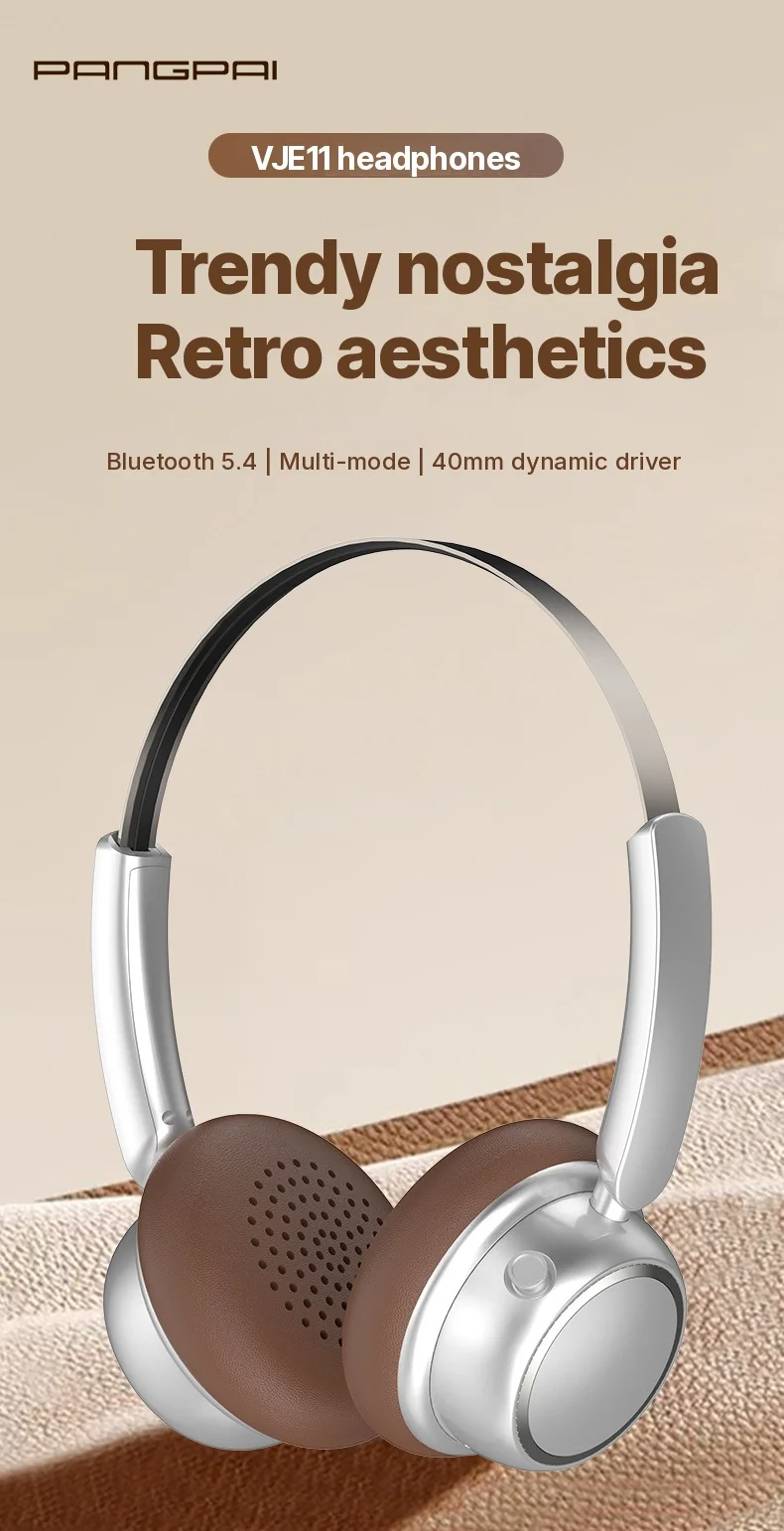 Ретро беспроводные Bluetooth-наушники с металлическим оголовьем и долгим временем работы