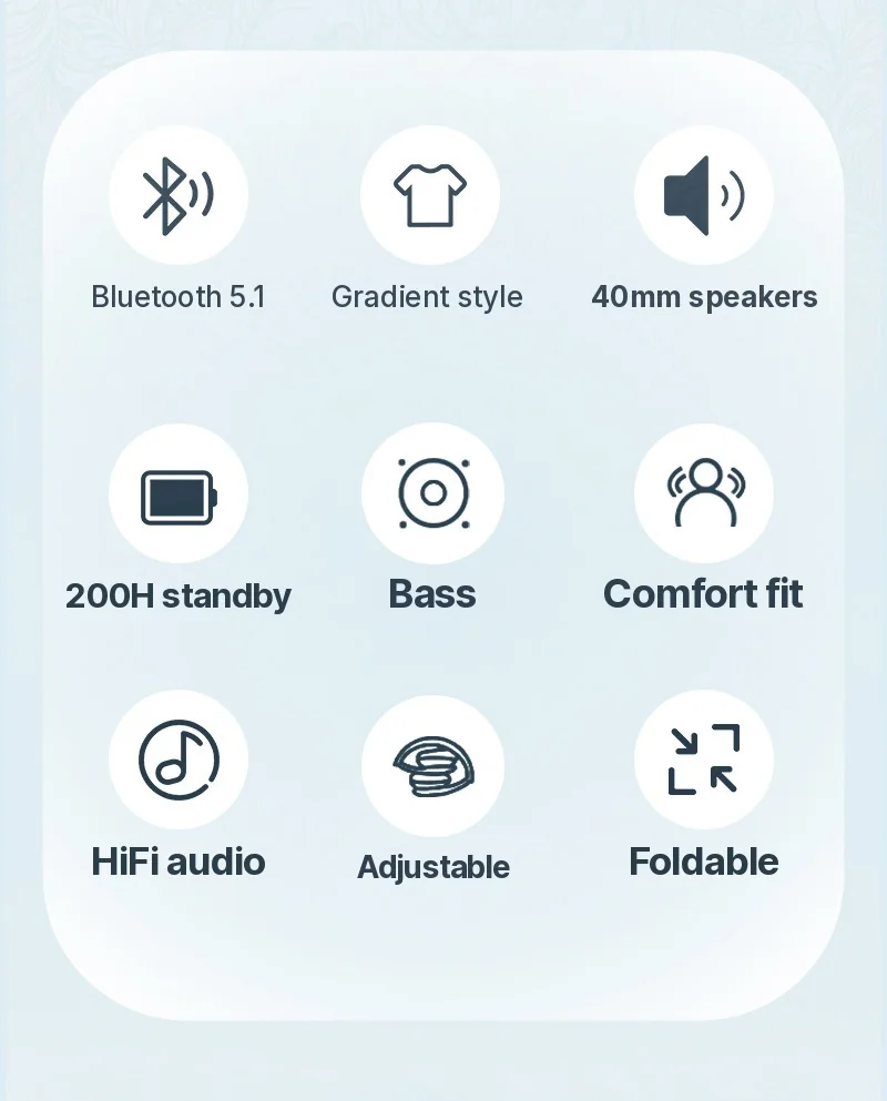 Fon Telinga Tanpa Wayar Over-Ear dengan Lampu LED & Radio FM