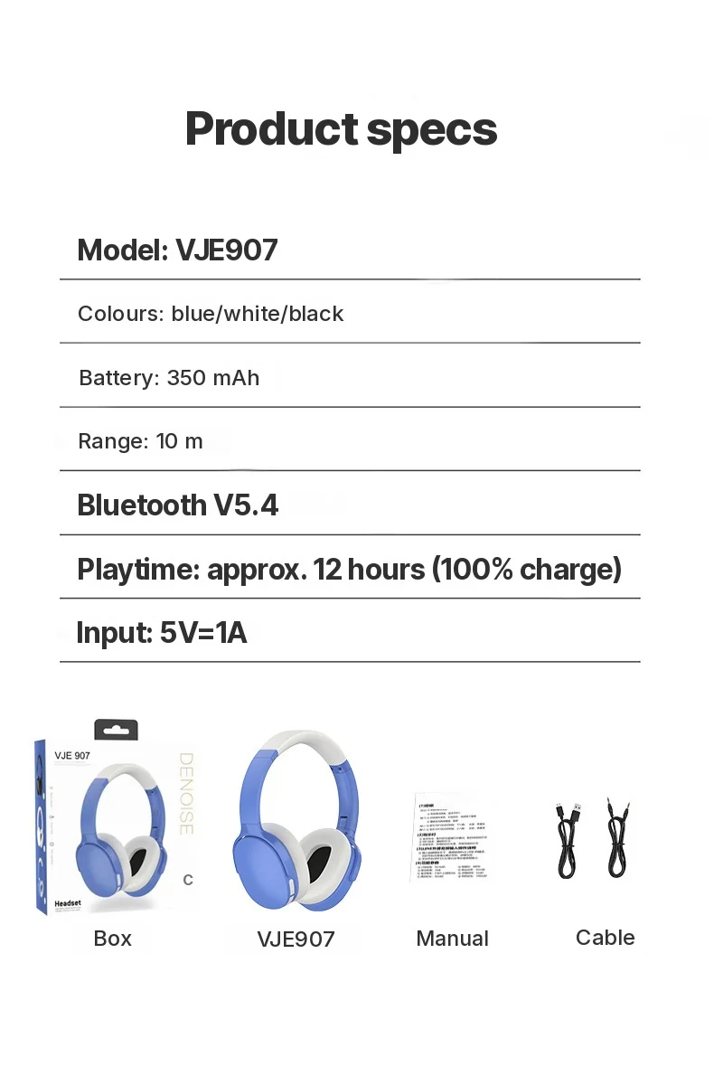 Cuffie Bluetooth Over-Ear con FM, Scheda TF, Modalità EQ e Microfono