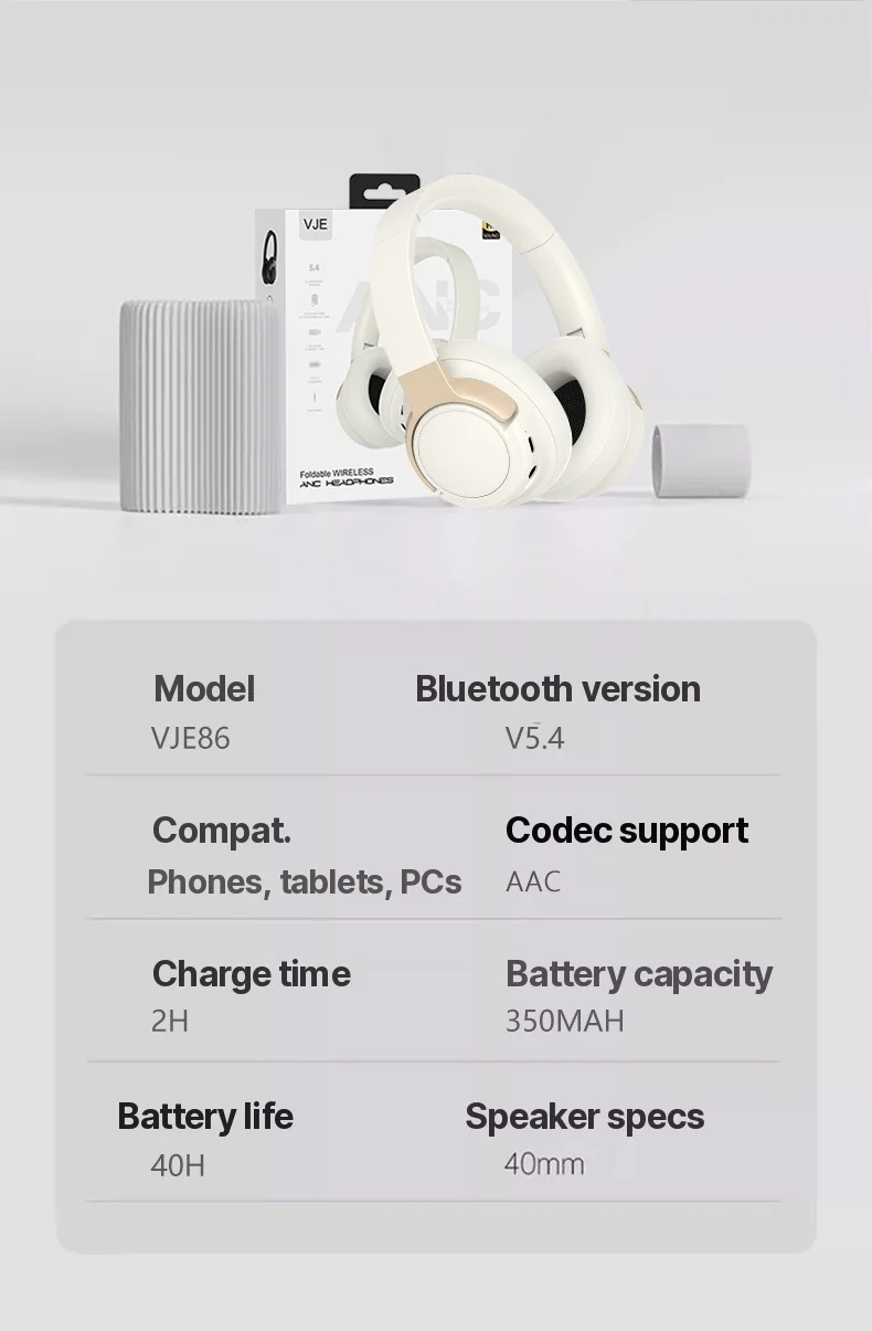 Over-Ear Wireless Headphones with Active Noise Cancelling and 35h Battery