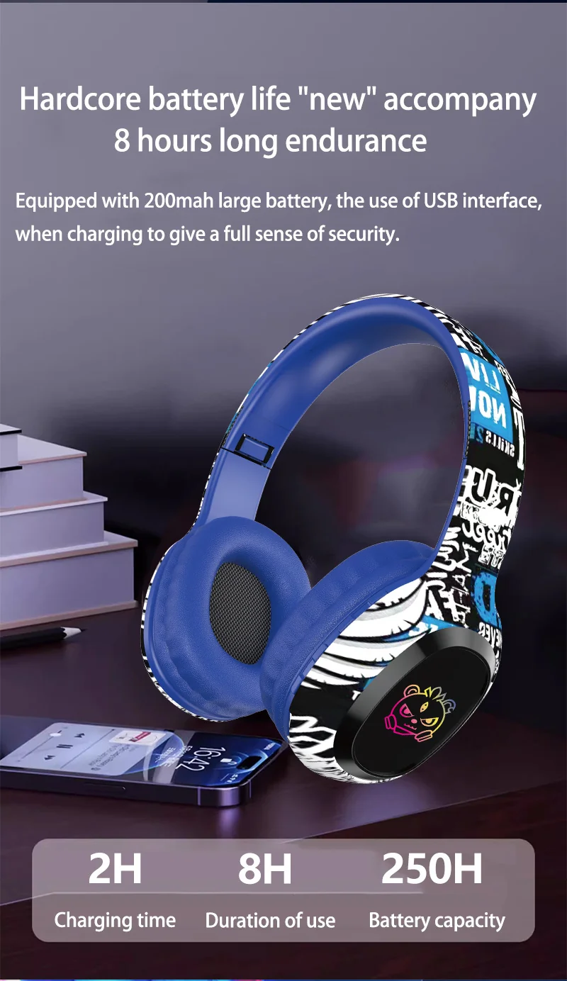 Wireless Over-Ear Headphones with TF Card Slot and Bluetooth