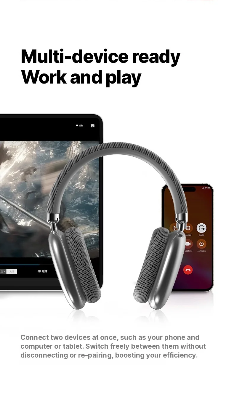 Over-Ear Bluetooth-hovedtelefoner med drejeknap, FM-radio og lang batterilevetid