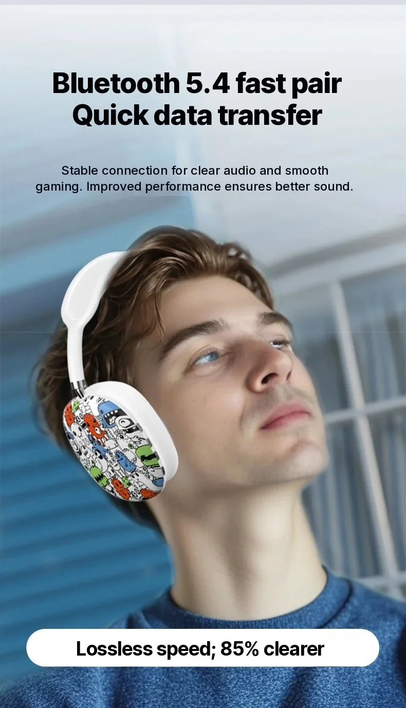 Graffiti Over-Ear Bluetooth Headphones with FM Radio and TF Card Slot