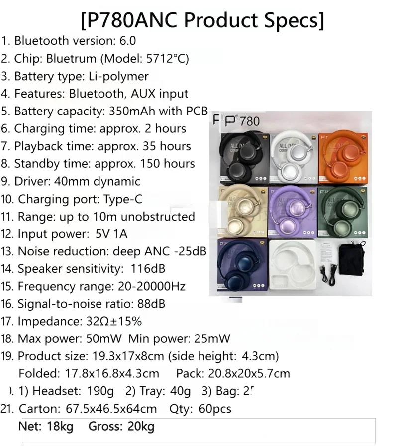 Wireless Over-Ear Headphones with ANC, Foldable Design, 30H Battery
