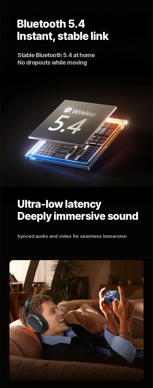 Over-Ear Wireless Headphones with Active Noise Cancelling and 35H Battery