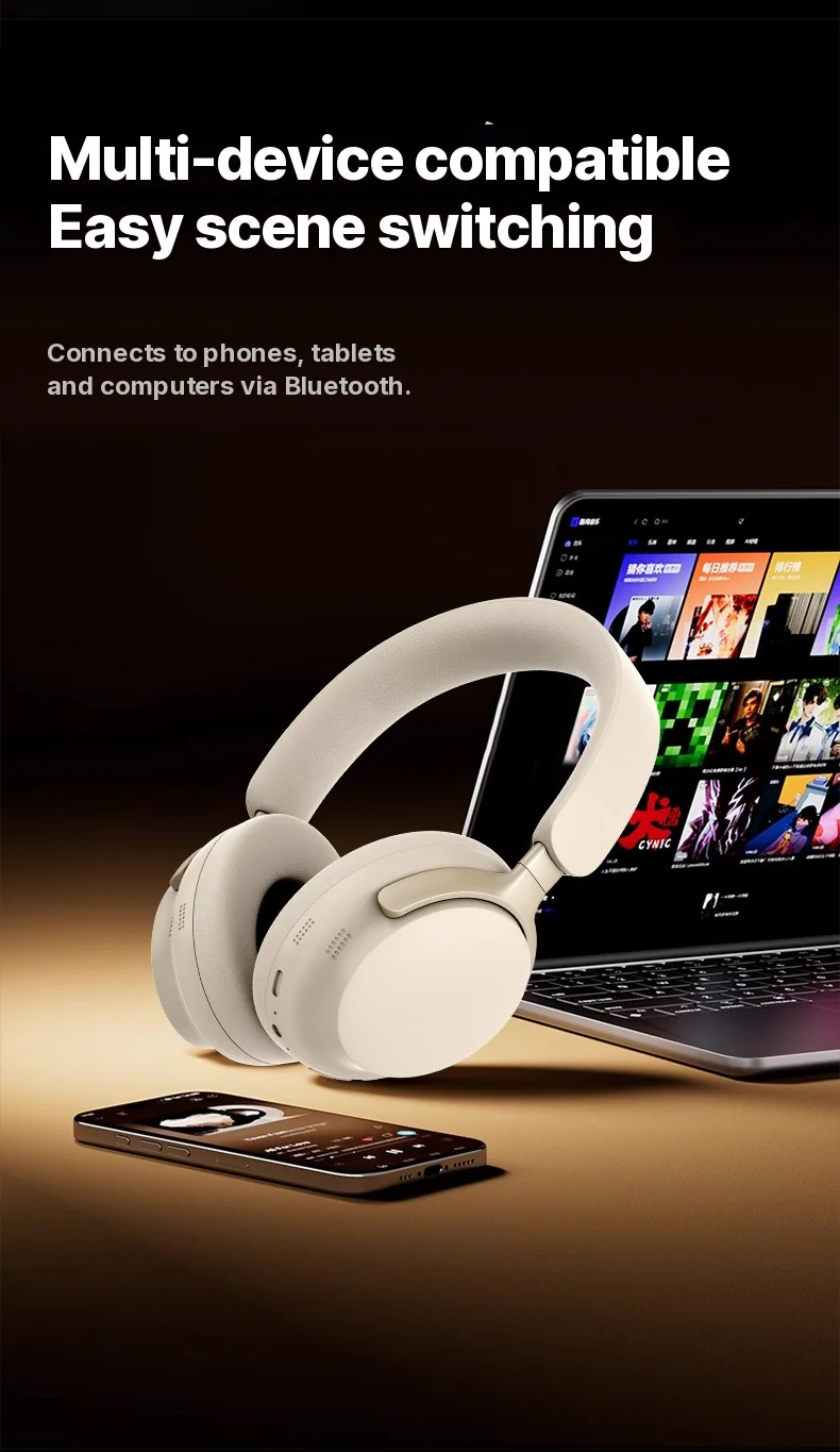 Fon Kepala Over-Ear Bluetooth Tanpa Wayar dengan Pengecasan Type-C dan Bunyi Stereo