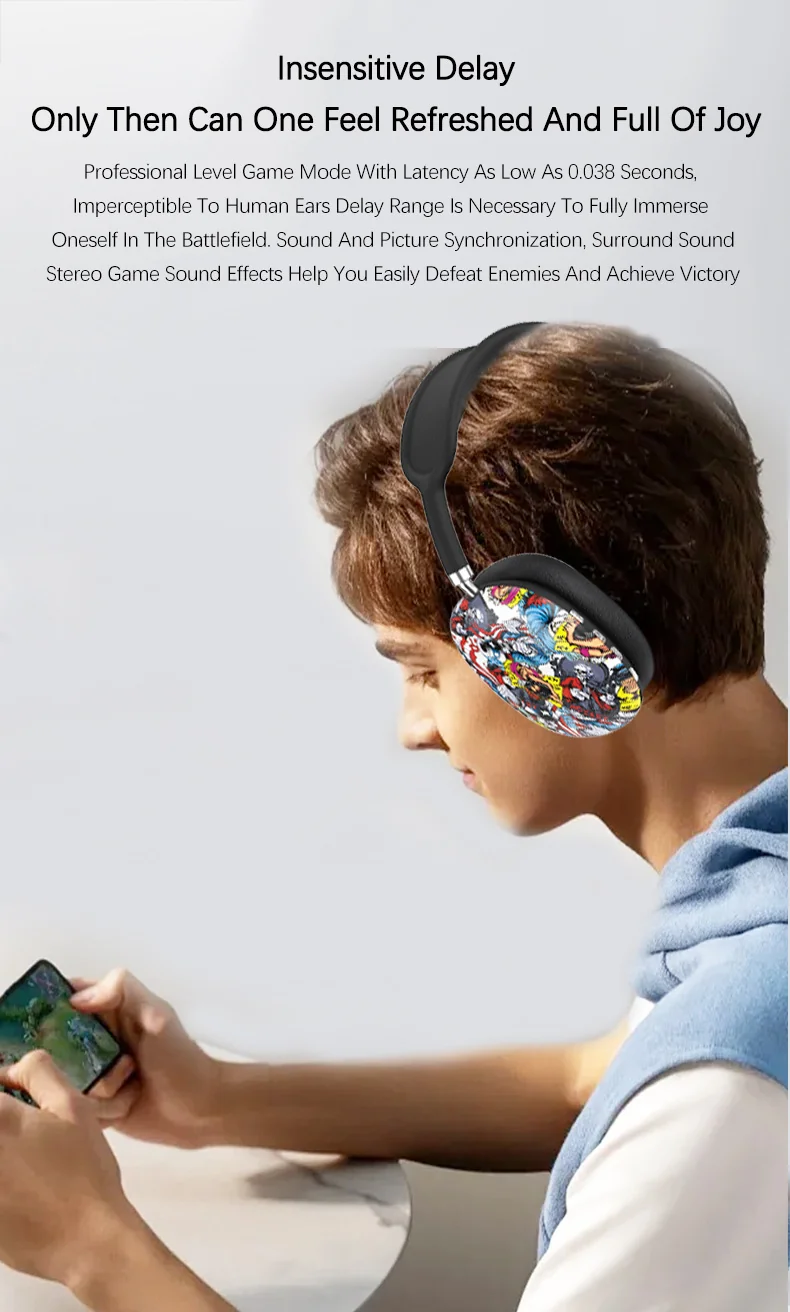 Graffiti Over-Ear Wireless Headphones with TF Card and AUX