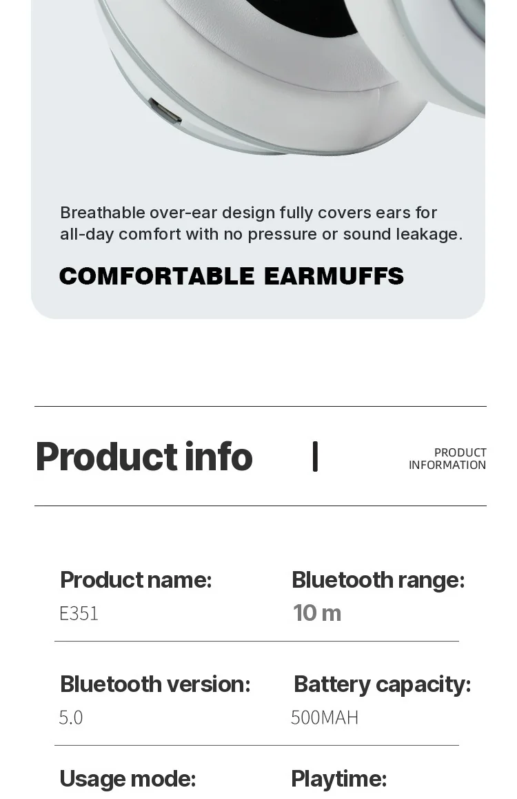 Over-ear draadloze Bluetooth-hoofdtelefoon met lange batterijduur