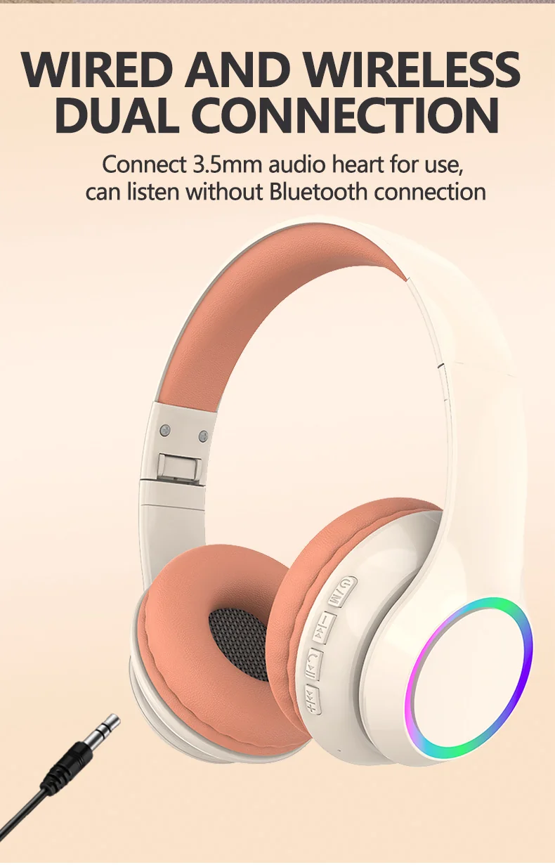 Cuffie Wireless Bluetooth Over-Ear con Luci LED e Microfono