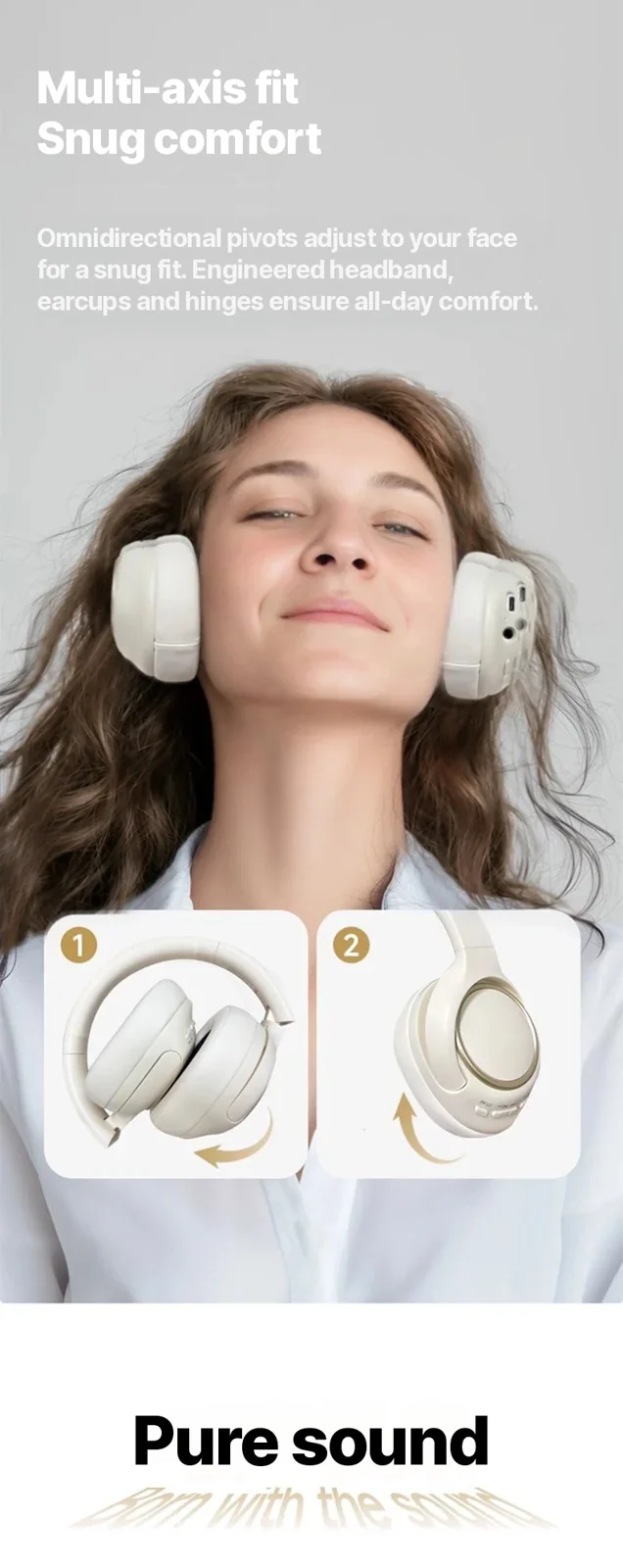 Active Noise Cancelling Wireless Headphones with Mic, 35H Battery