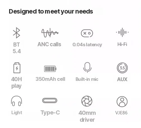 Active Noise Cancelling Over-Ear Bluetooth Headphones Wireless