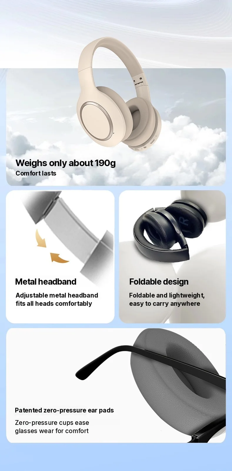 Over-Ear Bluetooth Headphones with Active Noise Cancelling and Long Battery Life