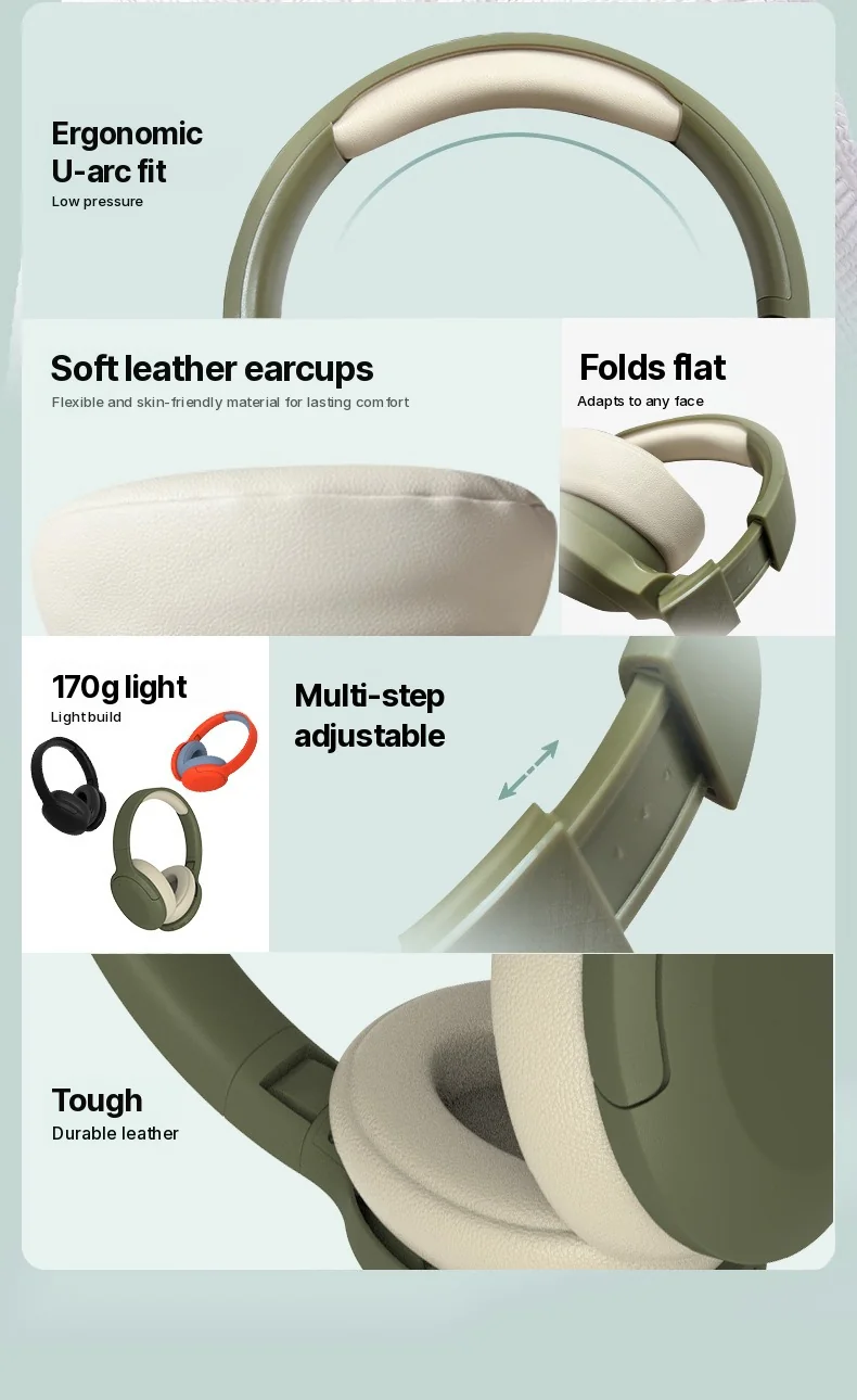 Auriculares inalámbricos Bluetooth supraaurales con radio FM y larga duración de batería