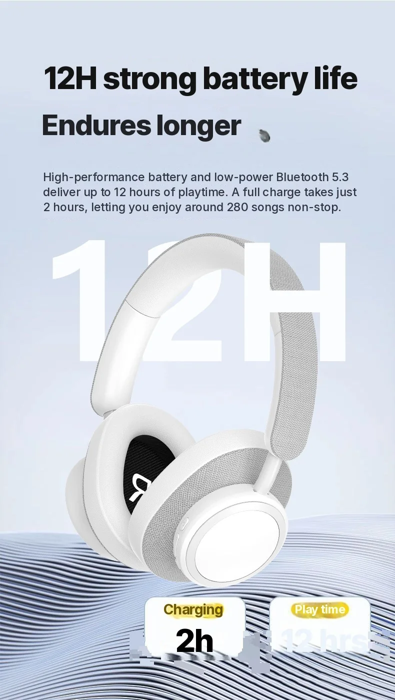 Wireless Bluetooth Over-Ear Headphones with Fabric Finish and Long Battery Life