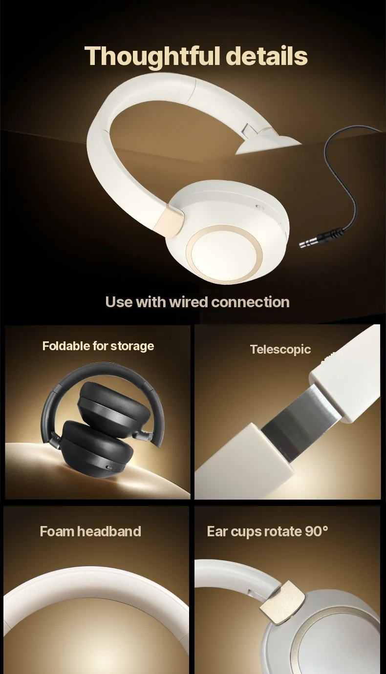 Active Noise Cancelling Wireless Bluetooth Headphones Over-Ear Stereo