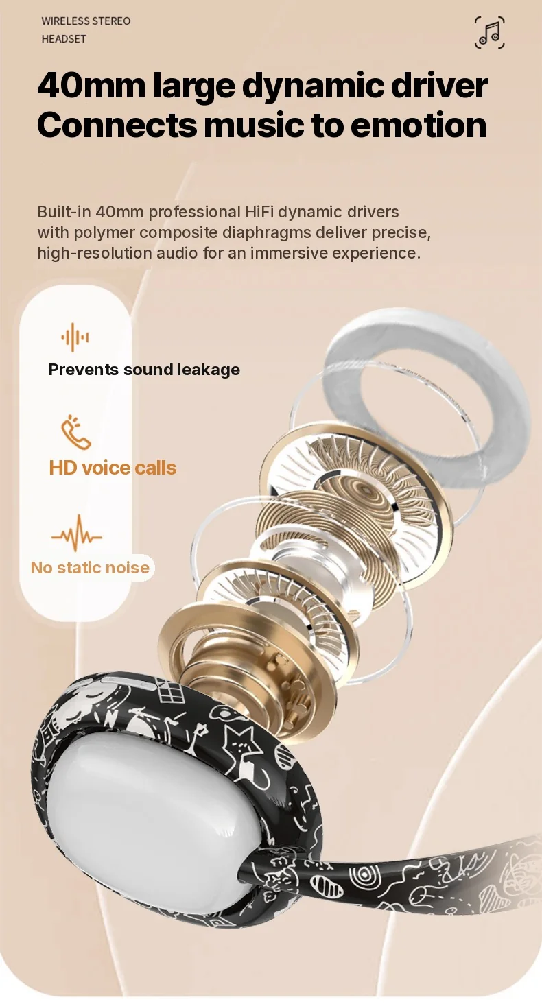Fones de Ouvido Bluetooth Over-Ear com Graves Profundos e Conectividade Sem Fio