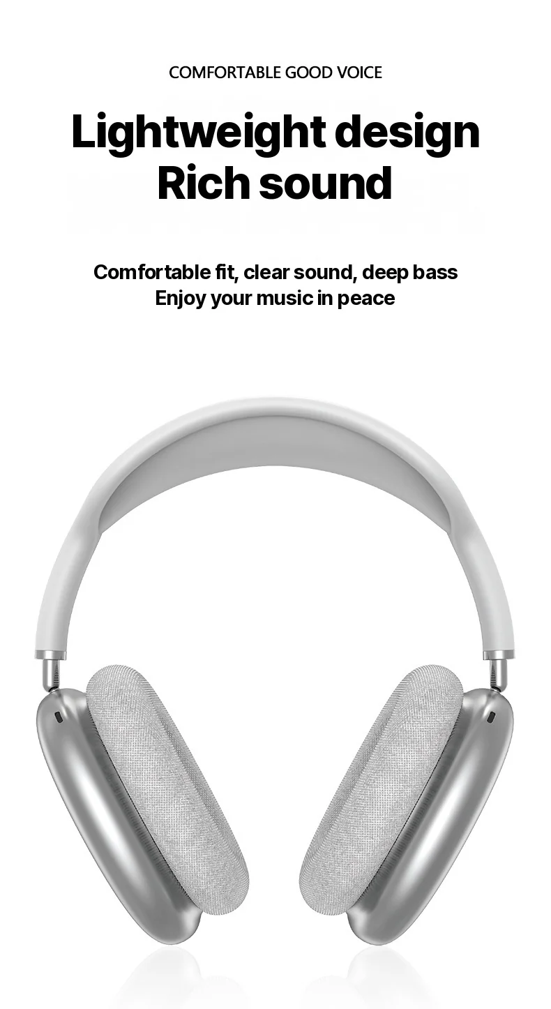 Cuffie Wireless Bluetooth Over-Ear con Bassi Profondi e Ricarica Type-C