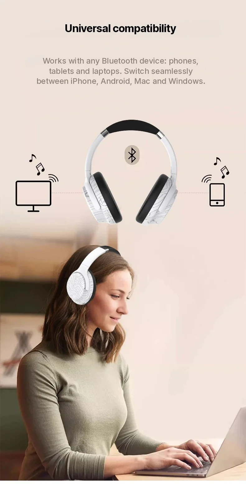 Casque Bluetooth sans fil supra-auriculaire avec micro et modes EQ multiples