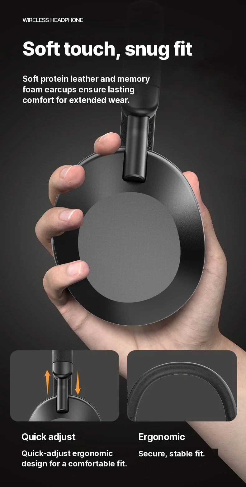 Fon Kepala Over-Ear Tanpa Wayar dengan Radio FM & Bluetooth 5.4