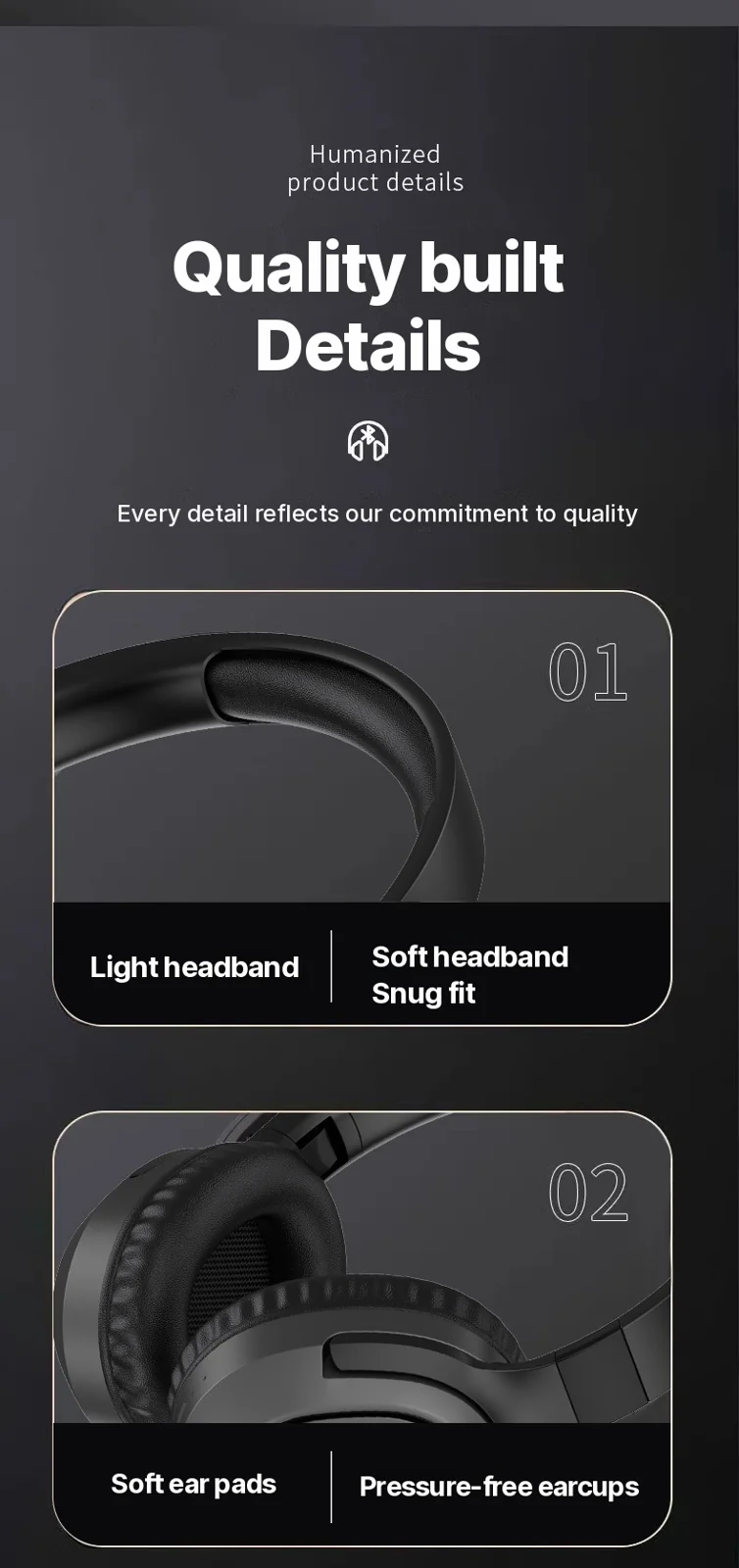Trådlösa öronbågar med Bluetooth, FM-radio och lång batteritid