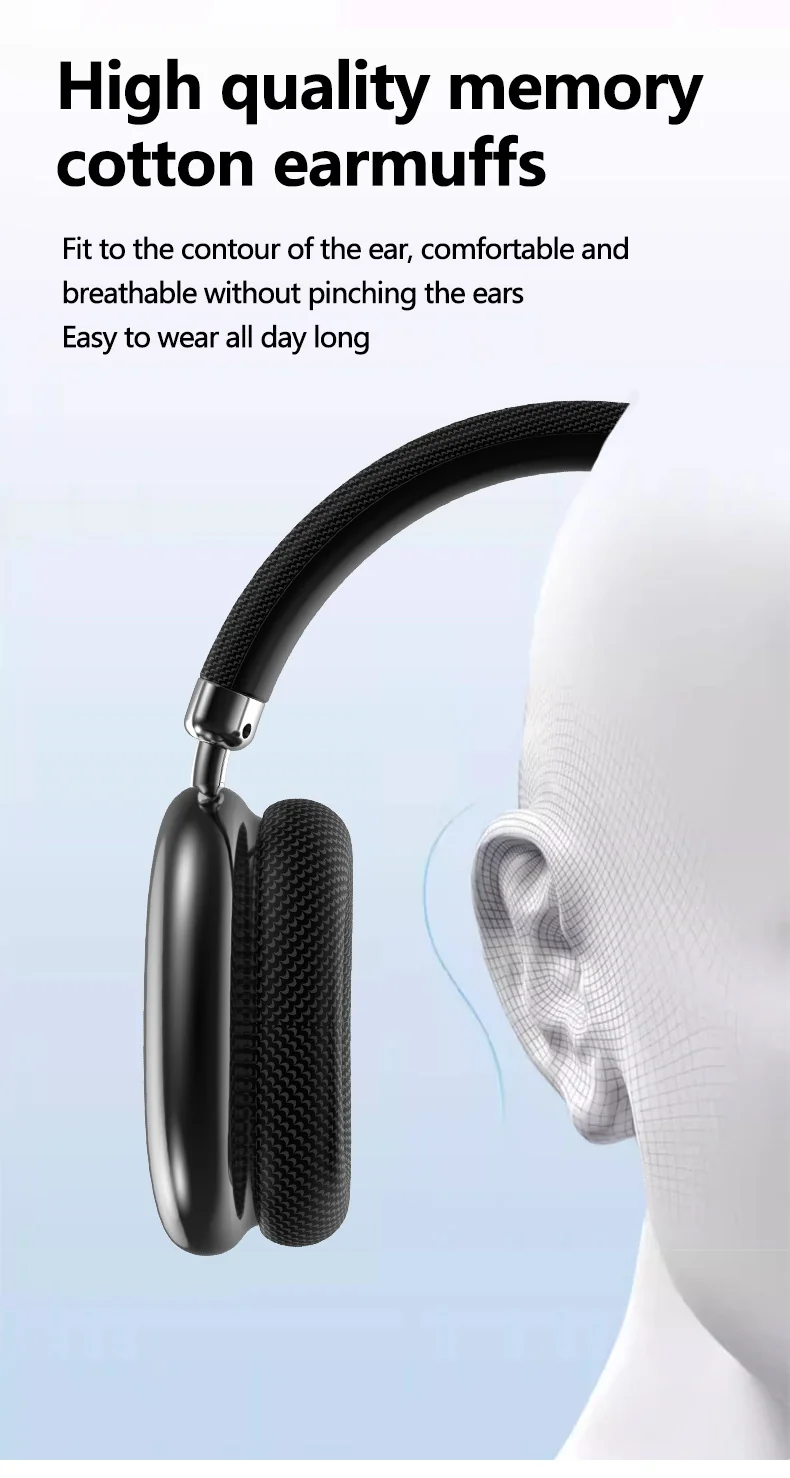 Bezdrátová Bluetooth sluchátka přes uši se slotem na TF kartu a nabíjením Type-C