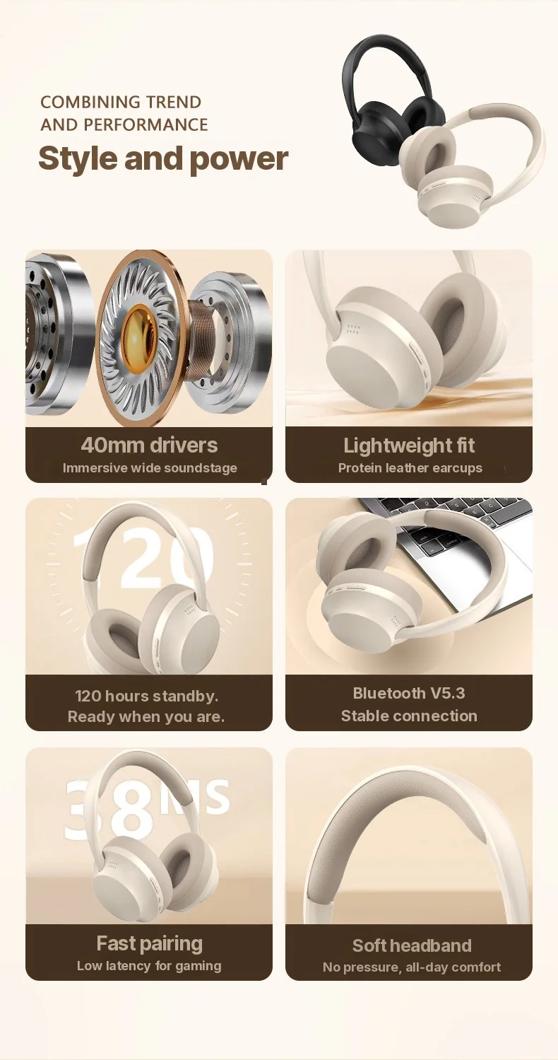 Wireless Over-Ear Bluetooth Headphones with Long Battery Life