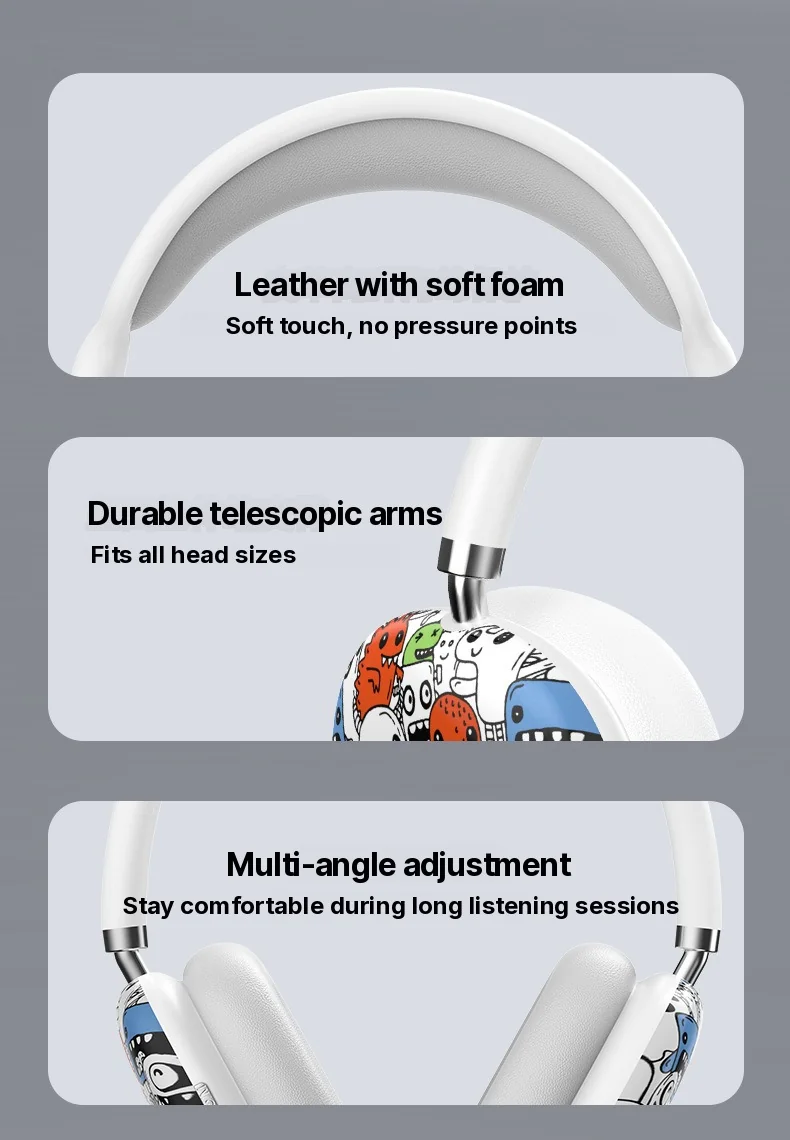 Graffiti Over-Ear Bluetooth Headphones with FM Radio and TF Card Slot