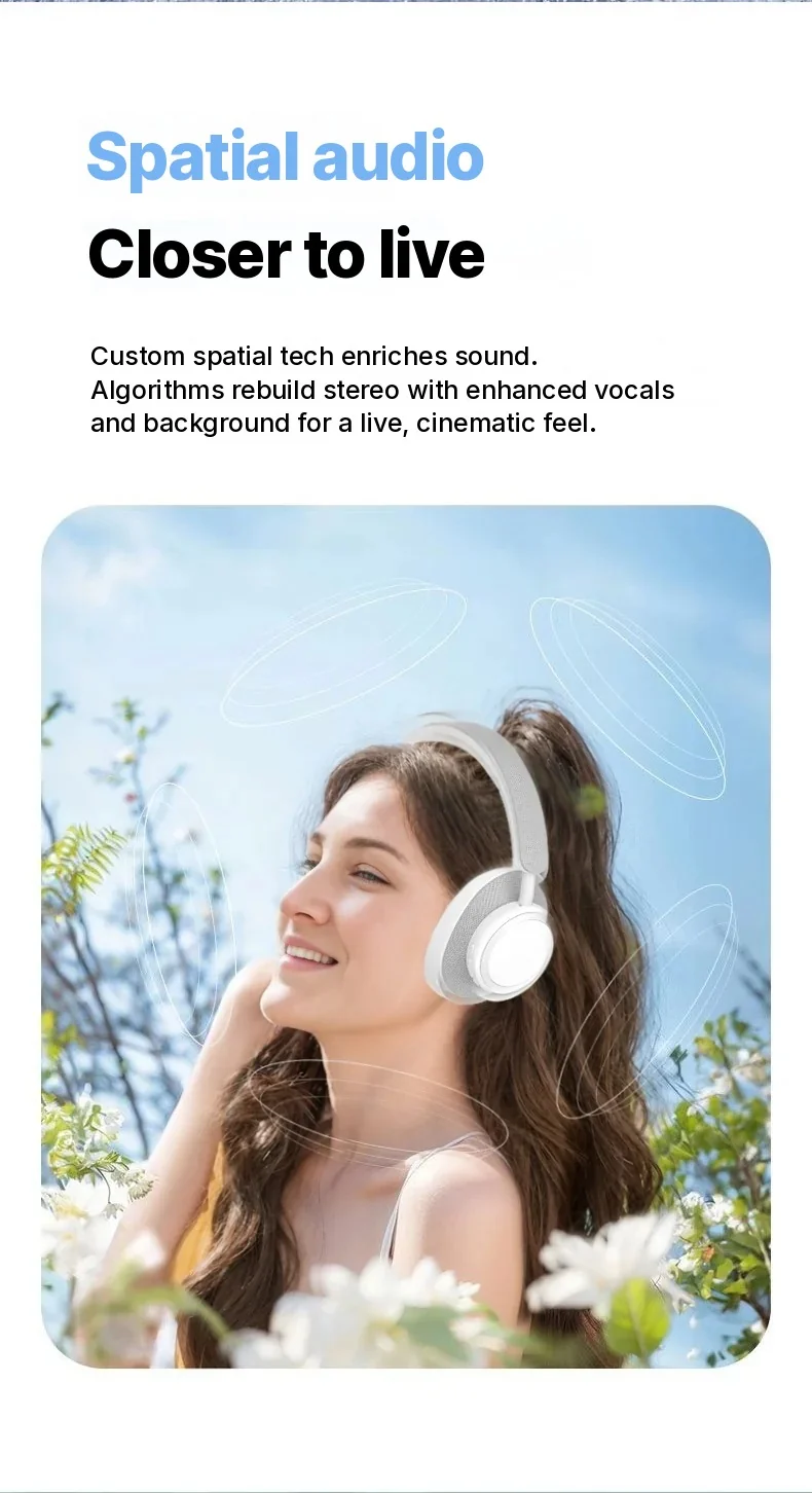 Wireless Bluetooth Over-Ear Headphones with Fabric Finish and Long Battery Life