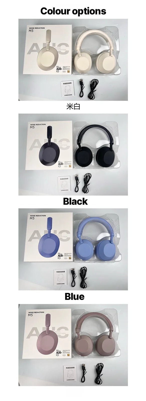 Bezdrátová Bluetooth sluchátka přes uši s aktivním potlačením hluku a stereo zvukem