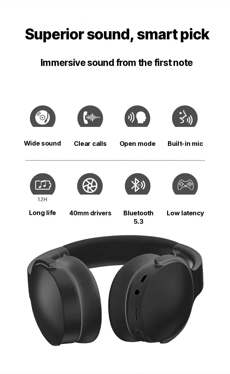 Fones de Ouvido Bluetooth Sem Fio Over-Ear com Três Modos EQ e Microfone