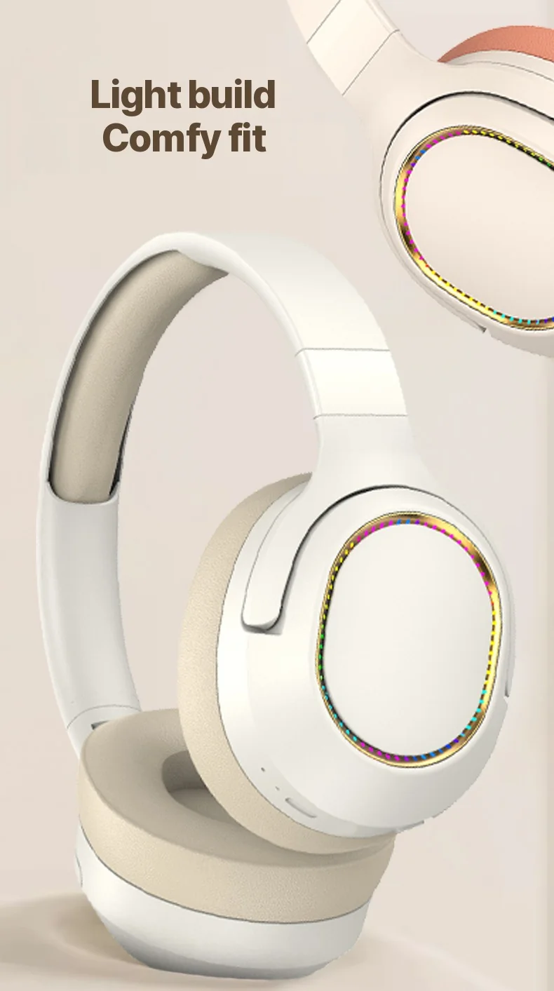 Fones de Ouvido Gamer RGB Sem Fio Bluetooth Over-Ear Estéreo