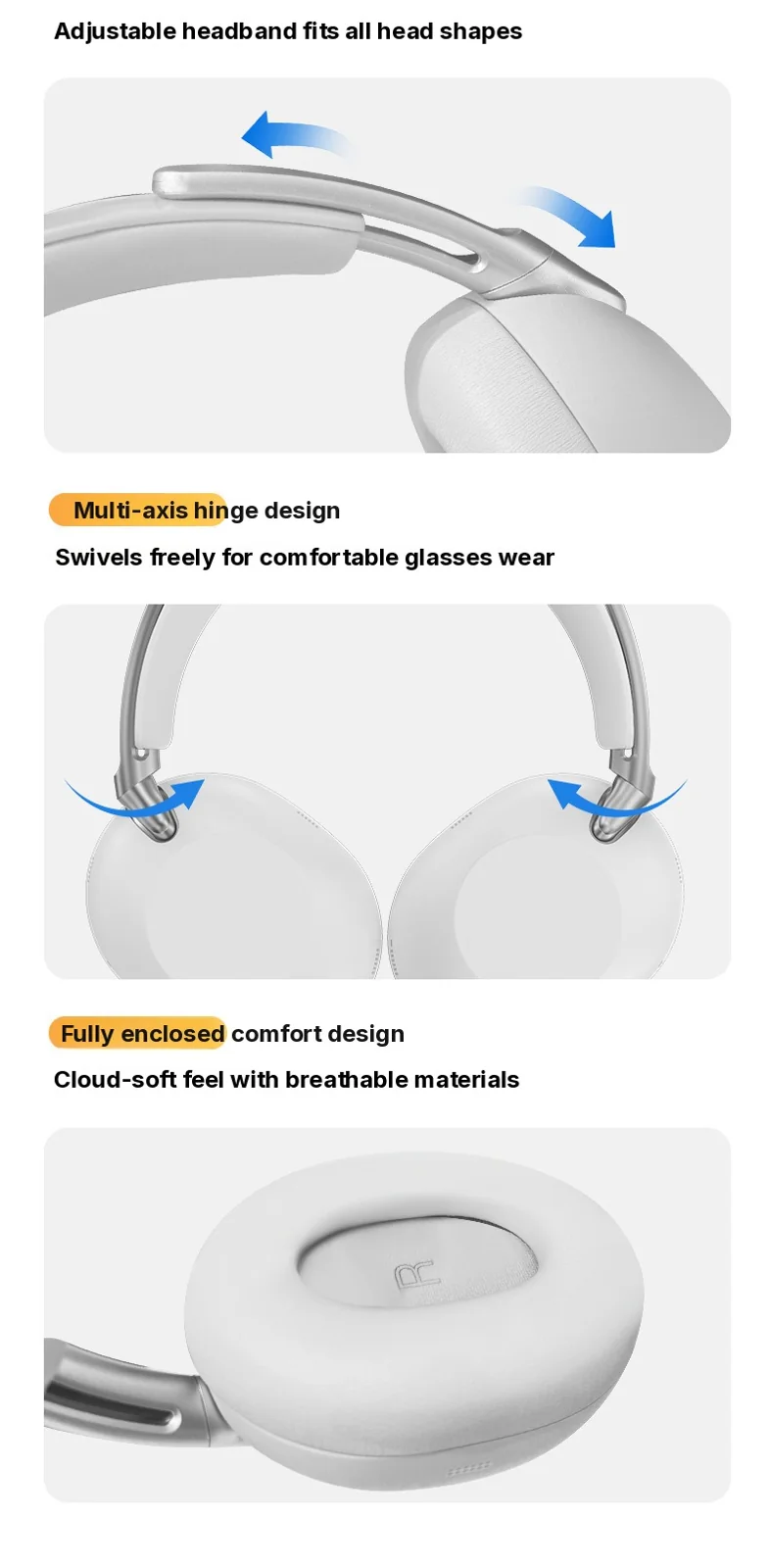 Over-Ear Wireless Bluetooth Headphones with Active Noise Cancelling