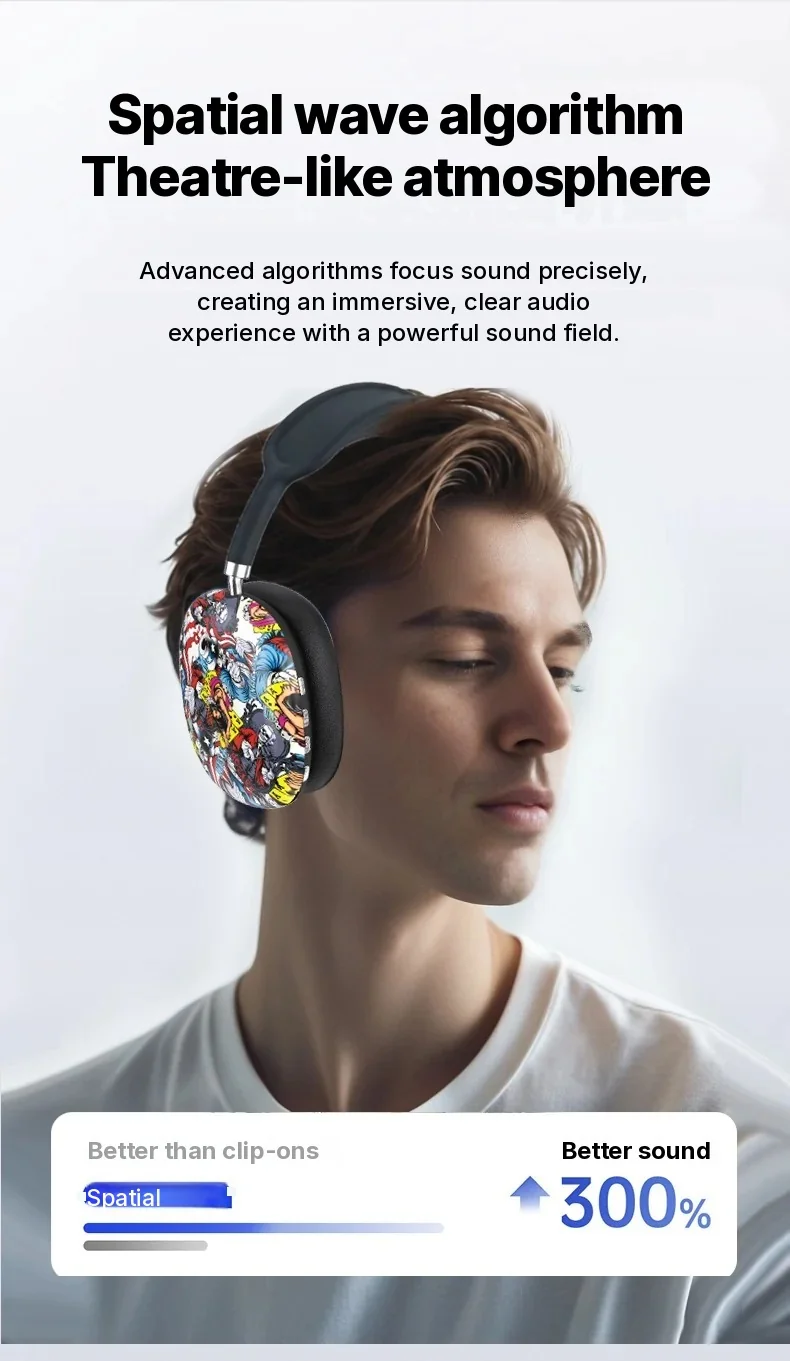 Graffiti Over-Ear Bluetooth Headphones with FM Radio and TF Card Slot