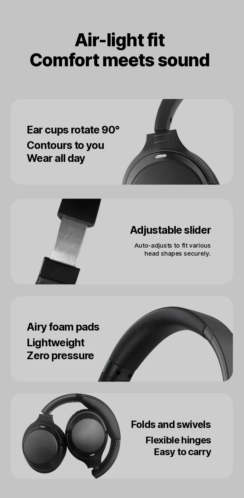 Wireless Over-Ear Headphones with Active Noise Cancelling and Type-C