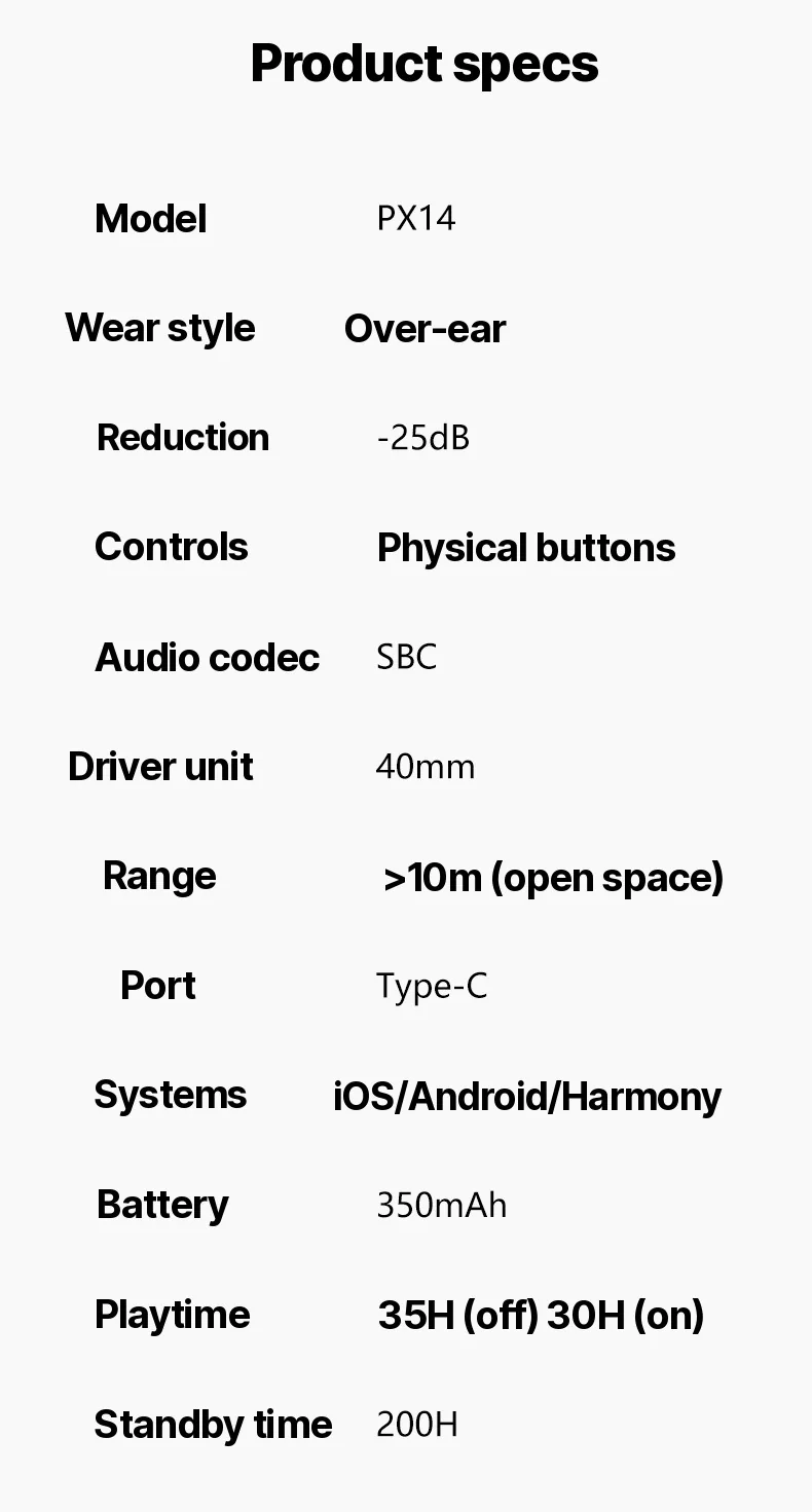 Active Noise Cancelling Wireless Bluetooth Headphones Over Ear with Mic