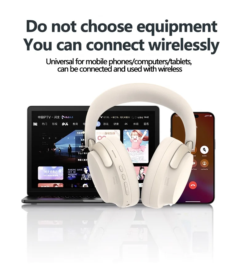 Trådløse over-ear Bluetooth-hovedtelefoner med 3D-stereolyd og langt batteri