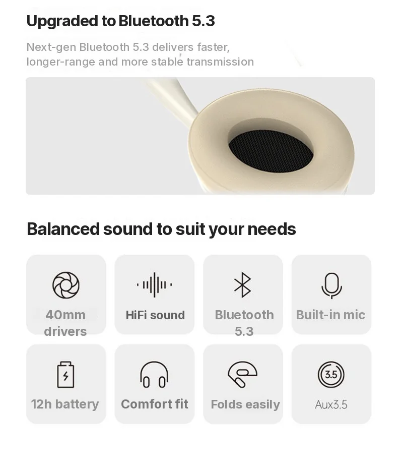 Over-Ear Wireless Headphones with FM Radio and TF Card Slot