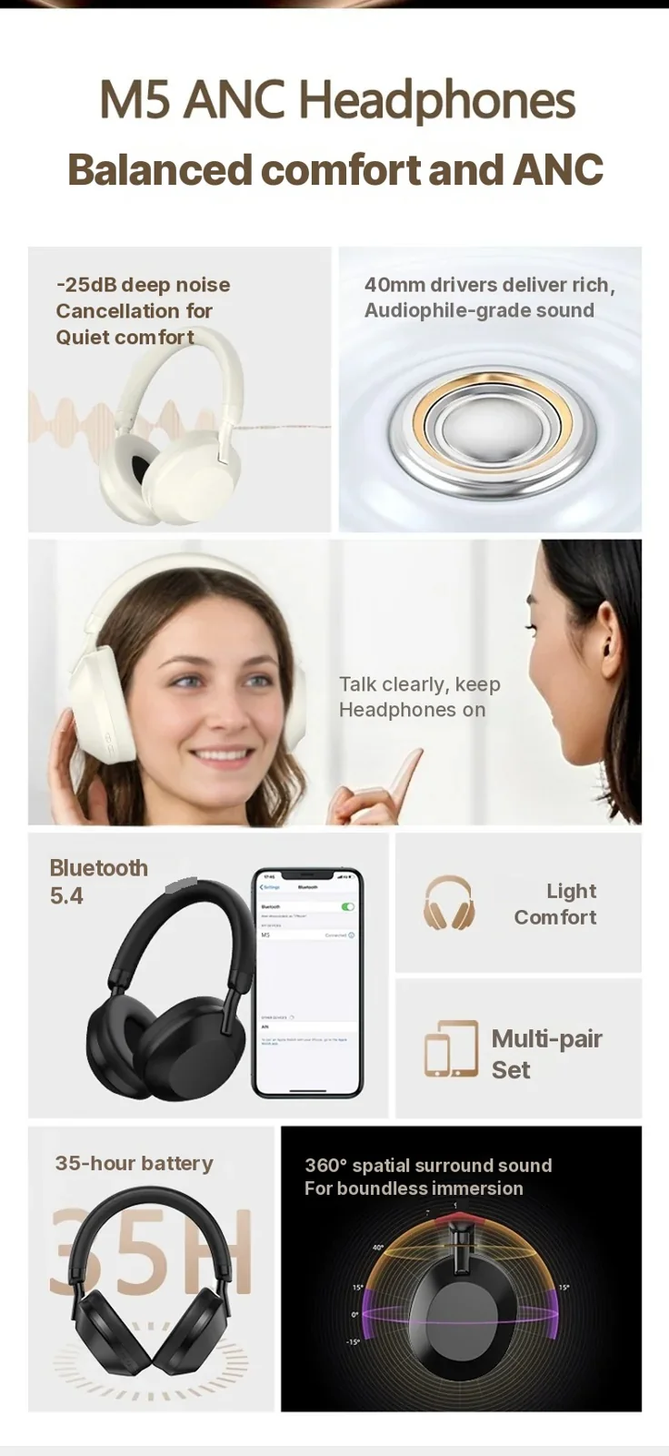 ANC bežične Bluetooth slušalice s aktivnim poništavanjem buke