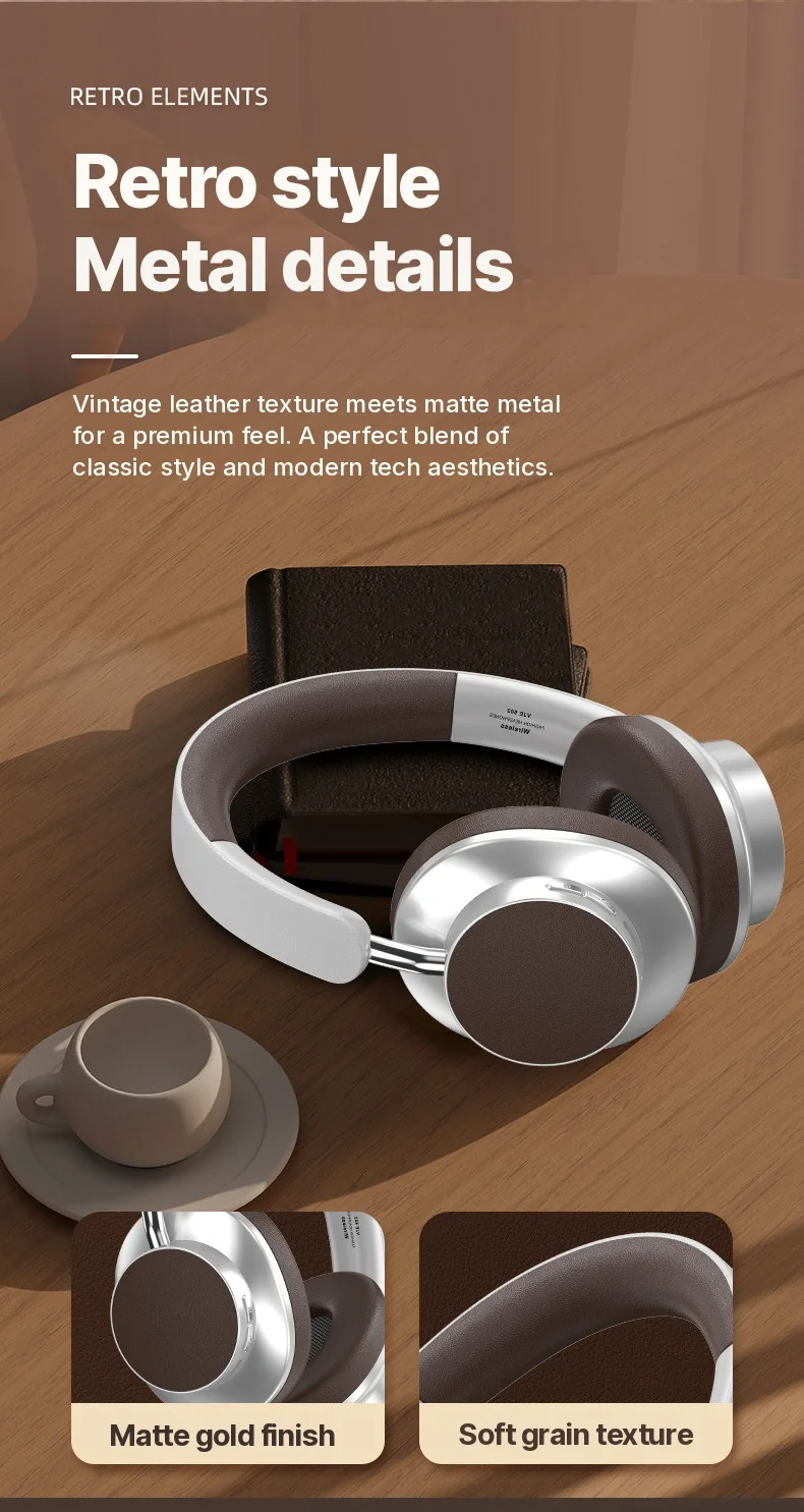 Retro Over-Ear Wireless Bluetooth Headphones with FM Radio and TF Card Slot