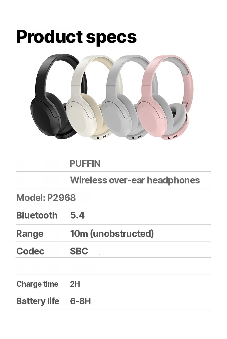 Wireless Over-Ear Bluetooth Headphones with Low Latency and Long Battery