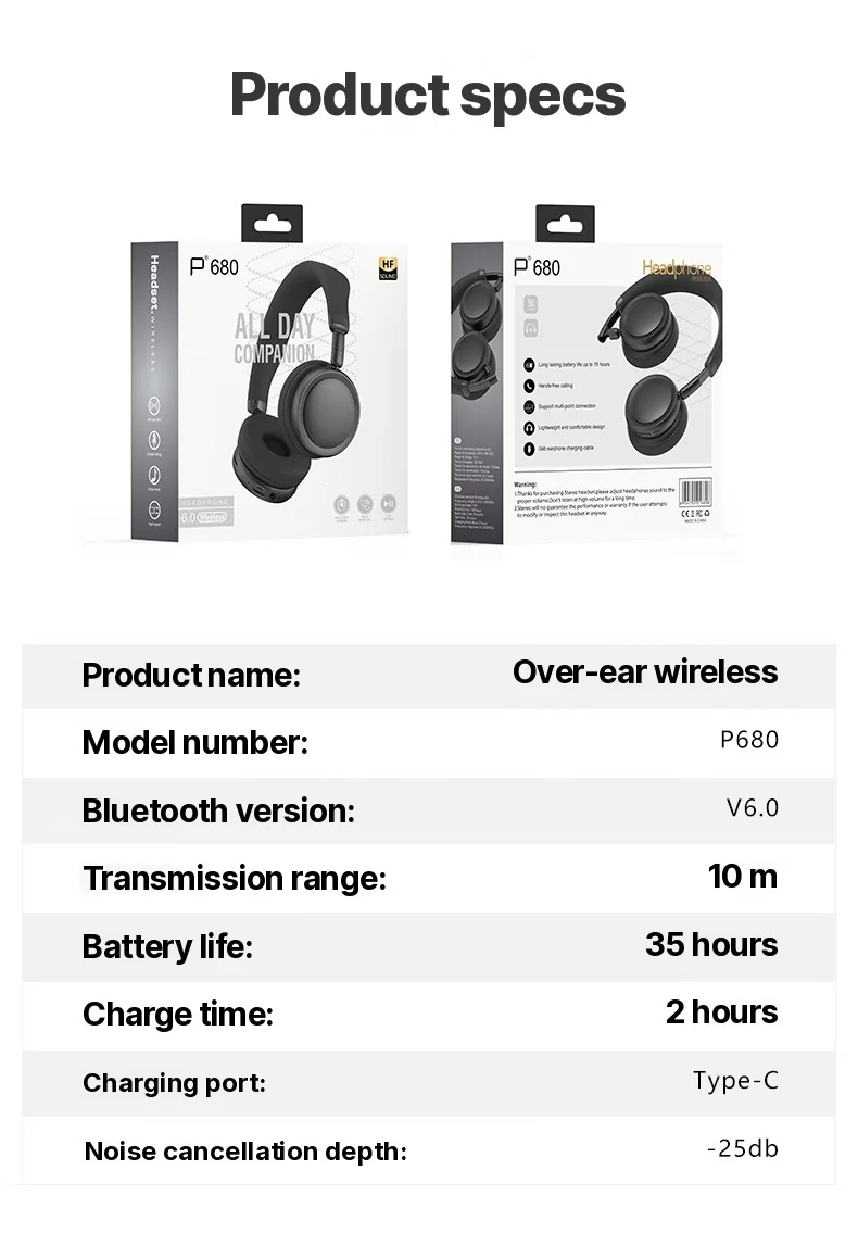 Wireless Over-Ear Headphones with Active Noise Cancelling and 35H Battery